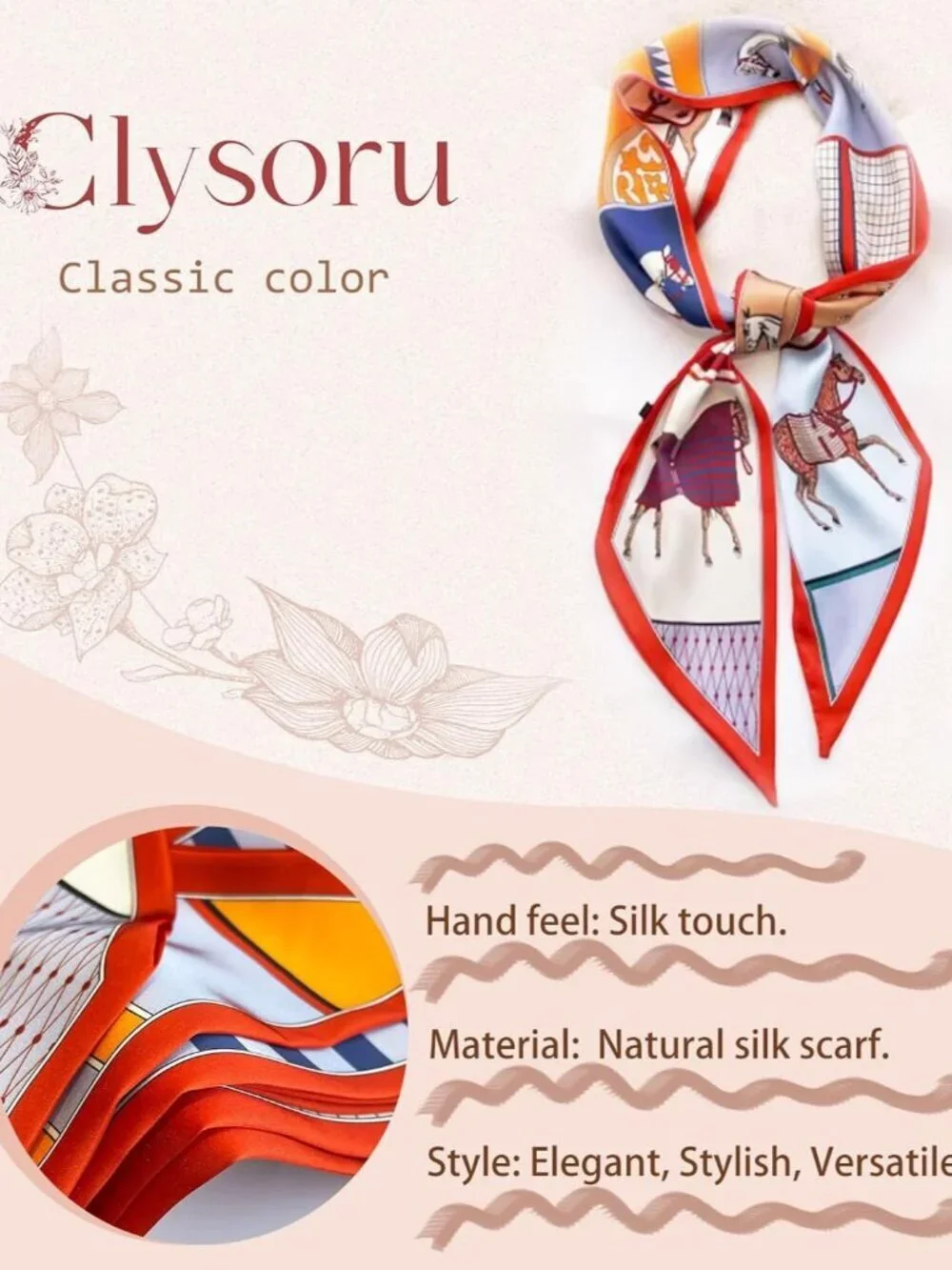 Women's Steed Orange Red Edge Elegant Oblique Angle Scarves Bag Scarfs